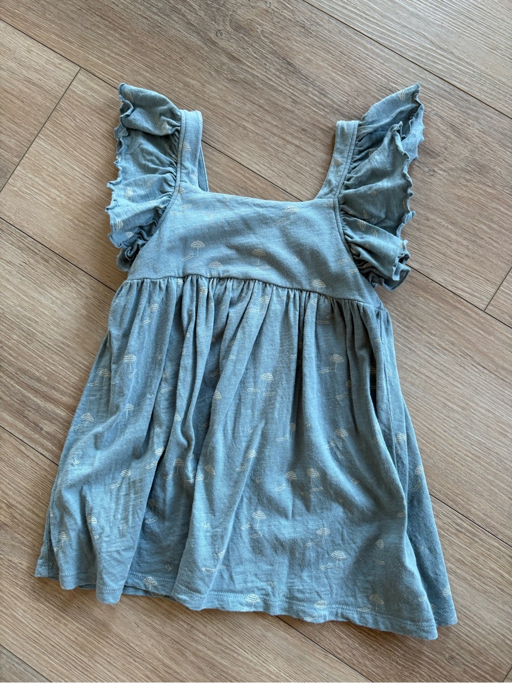 Rylee + Cru Dusty Blue Flutter Sleeve Square Neck Tunic